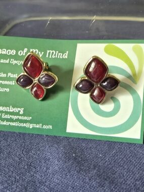 Vintage Turkish Butterfly Back Red and Purple Earrings NWOT Never Worn
